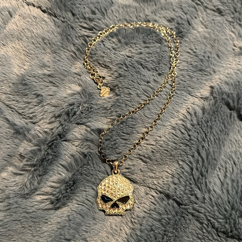 Harley Davidson crystal skull necklace